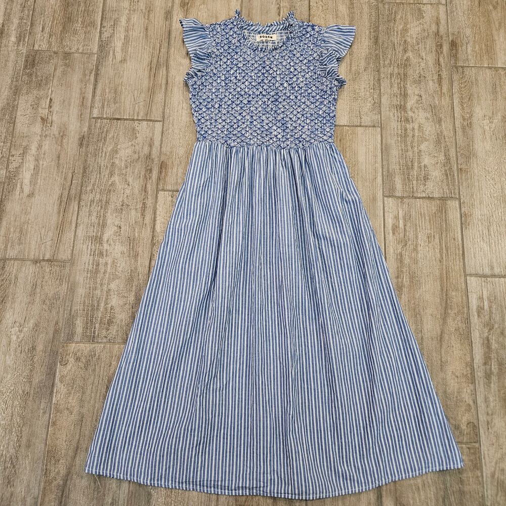 Boden Blue Smocked Stripe Midi Dress - Picture 3 of 11